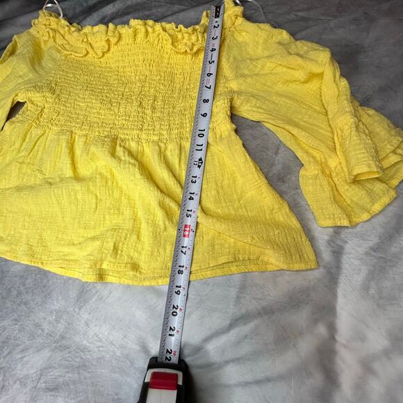 Love Tree Top Women Lg Babydoll Yellow Cotton Flare Sleeve Boho Hippie Peasant - Picture 9 of 9